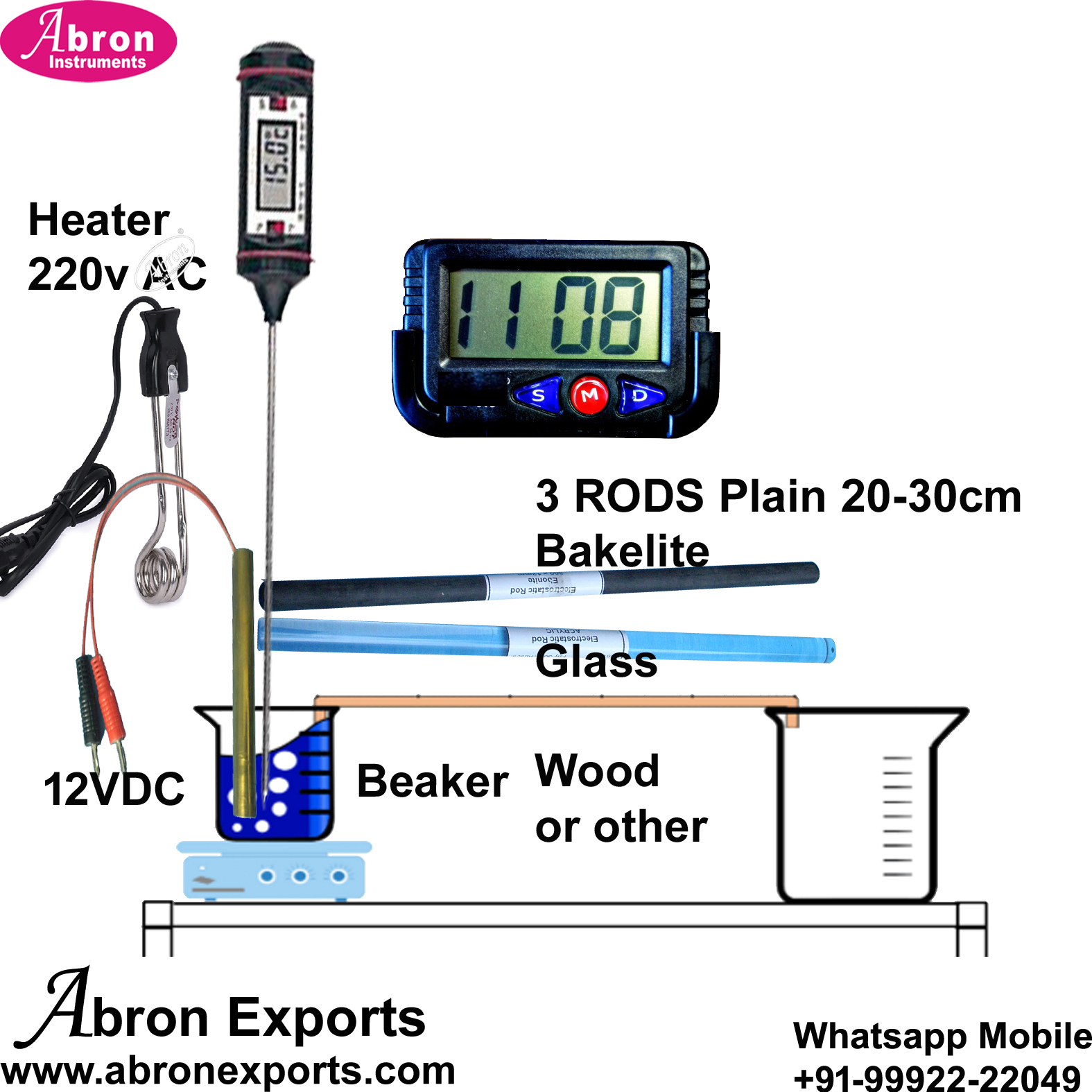 Thermal Conductivity Of Heat Having Bath Rods 20cm Glass Bakelite Wood Bath Electirc Small Heater 12VDC With 1 Digital Thermometer Heat Senser Wax +Pins 5 Sets Abron AP-944M3B 